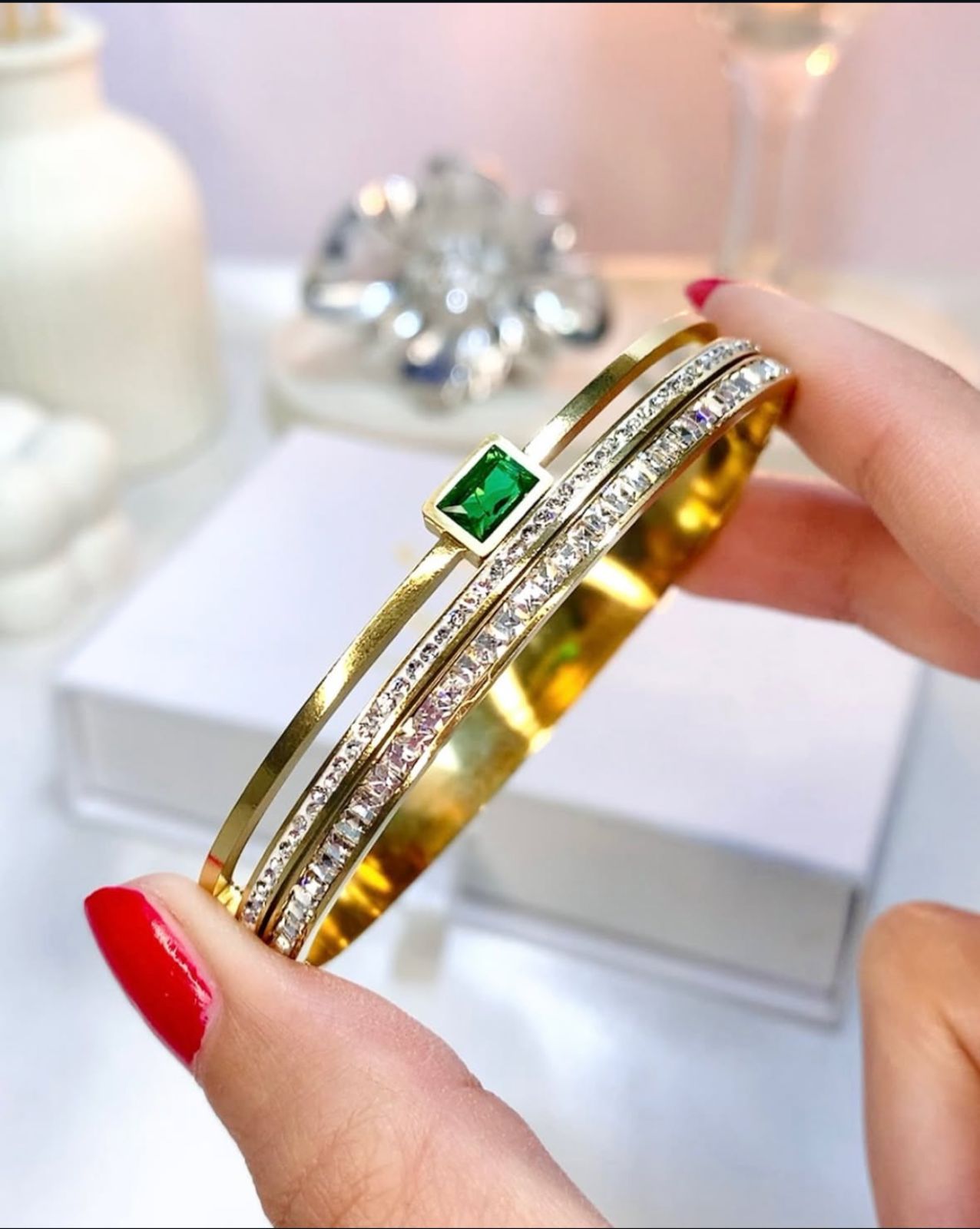 Green Stone Golden Bracelet